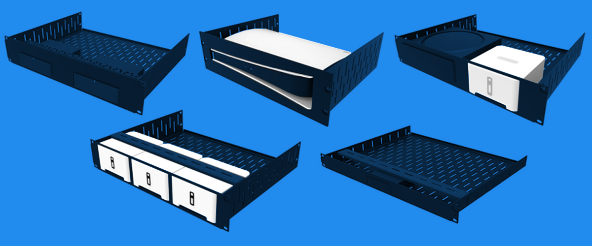 Manage your AV equipment using rack shelves with custom faceplates