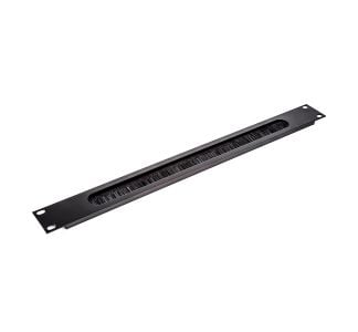 1U Black Rack Panel with Cable Access Slot and Brushes