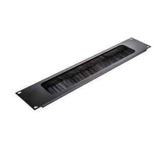 2U Black Rack Panel with Cable Access Slot and Brushes