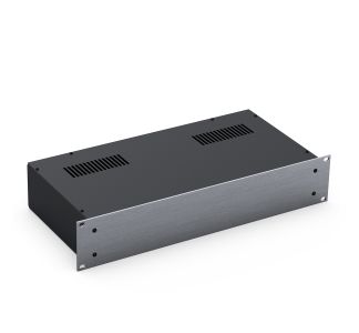 2U Black 220mm Deep Rack Box with a Silver Aluminium Front Panel