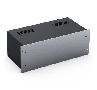 4U Black 220mm Deep Rack Box with a Silver Aluminium Front Panel