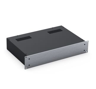 2U Black 300mm Deep Rack Box with a Silver Aluminium Front Panel 