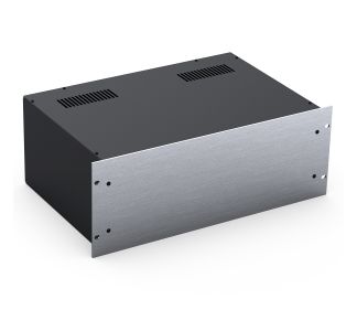 4U Black 300mm Deep Rack Box with a Silver Aluminium Front Panel