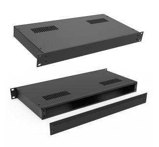 1U Black 220mm Deep Rack Box with Removable Back Panel and Silver Front Panel