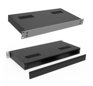 1U Black 220mm Deep Rack Box with Removable Back Panel and Silver Front Panel