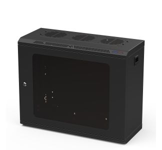 250mm Deep 9U Black Wall Mount Rack with M6 Rails and Poly Front Door