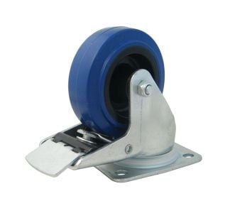 3 1/8" Braked Swivel Caster with Rubber Blue Wheel