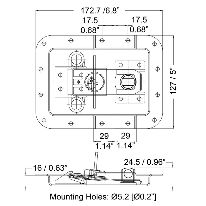 Large Recessed Latch with Hexa Nut and Spinning Padlock Hasp in 5