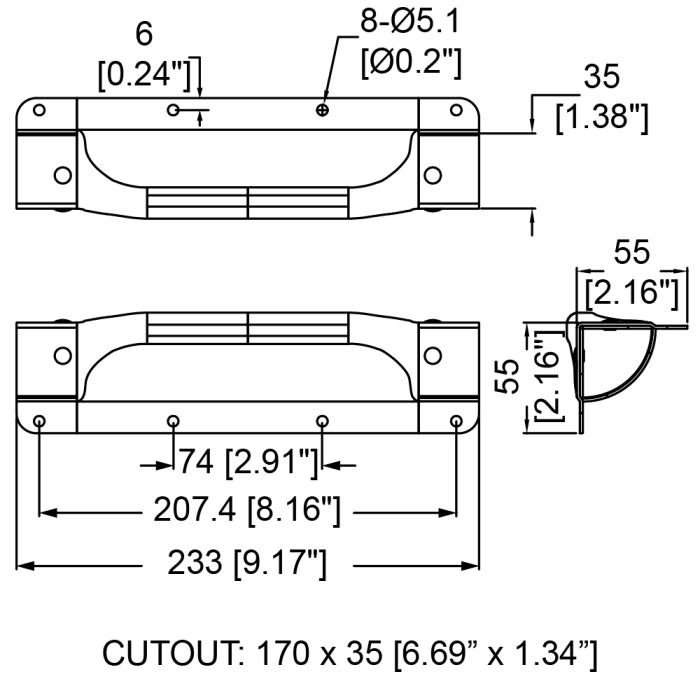 2 Parts Black Corner Handle with Tight Radius