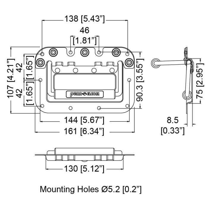Medium Zinc Recessed Handle with Rivet Protection | Penn Elcom