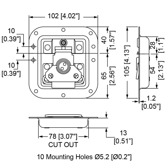 Medium MOL Recessed Latch with Key Lock in Deep Dish | Penn Elcom