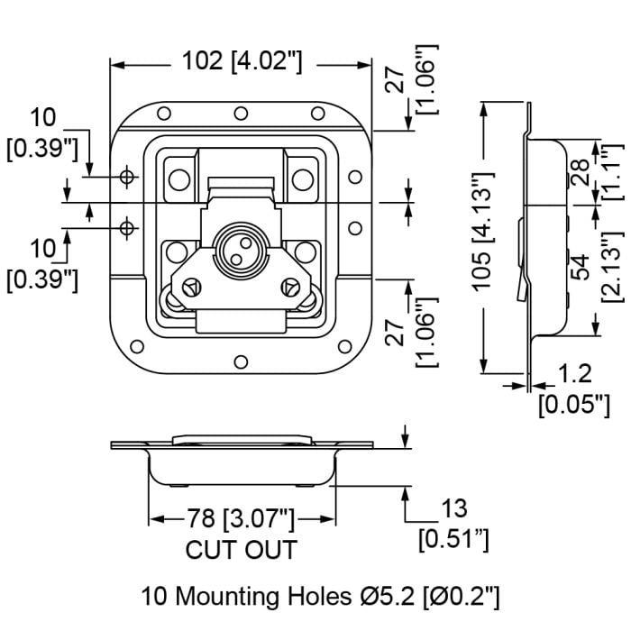 Medium MOL Recessed Latch in Deep Dish with 27mm Offset | Penn Elcom