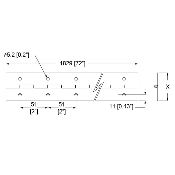Punched Nickel Steel Piano Hinge with 51mm Wide Leaf | Penn Punched Nickel Steel Piano Hinge with 51mm Wide Leaf | Penn