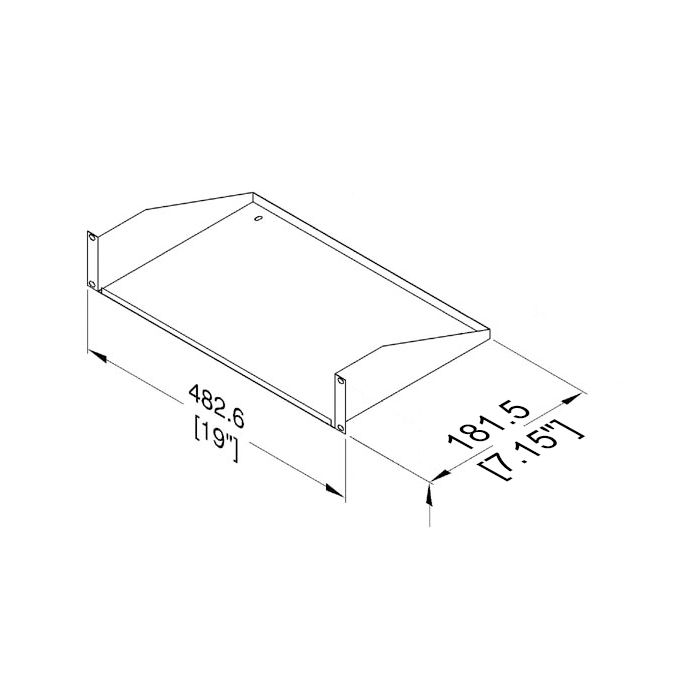2U Black Shallow Rack Shelf - 7 1/8