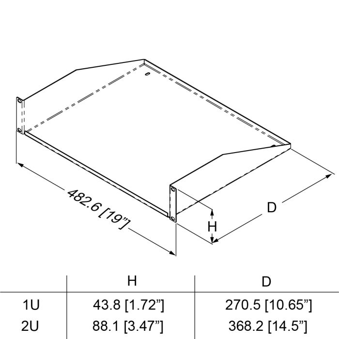2U Black Vented Rack Shelf - 14 1/2