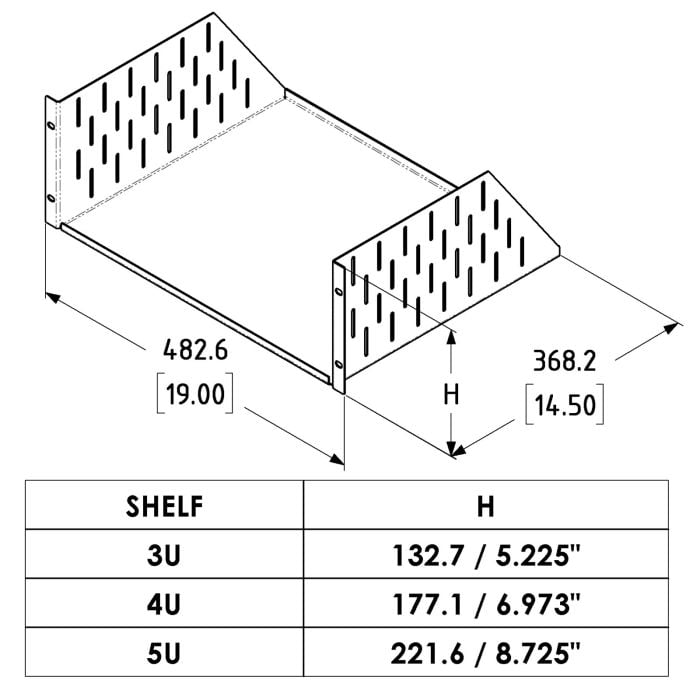 3U Black Rack Shelf - 368mm Deep | Penn Elcom