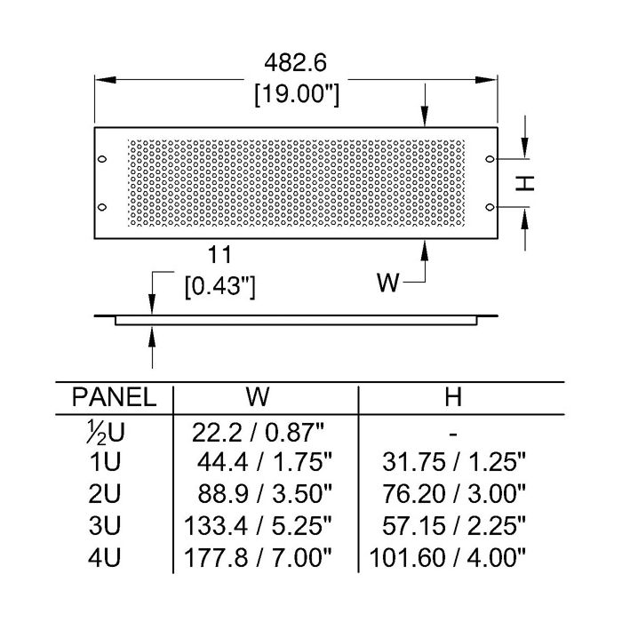 1U Black Perforated Flanged Rack Panel