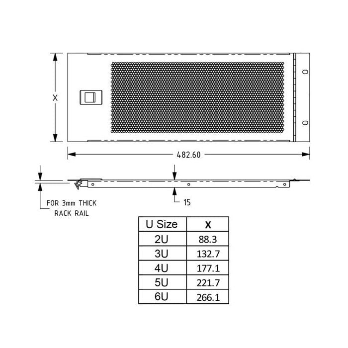 3U Hinged Vented Rack Panel with Slam Lock for 1/8