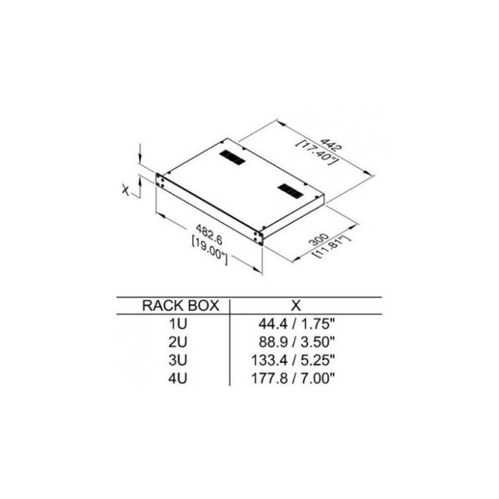 2U Black 300mm Deep Rack Box with a Black Aluminium Front Panel