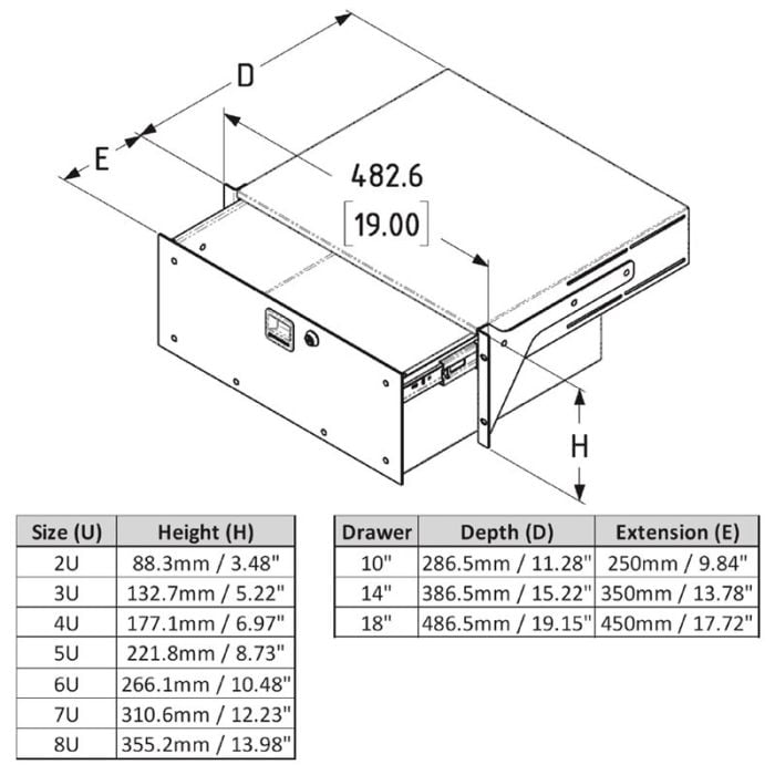 8U Lockable Heavy Duty Rack Drawer – 18