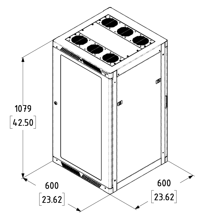 22U Server Enclosure / 10/32 Rails / 600mm x 600mm / Poly Door