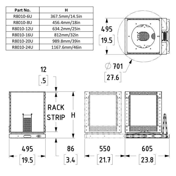 12U Slide and Rotate Rack System with M6 Rails | Penn Elcom