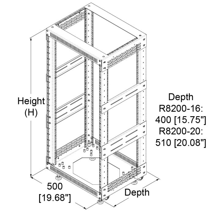 24U Open Tower System with Square Hole Rails – 20