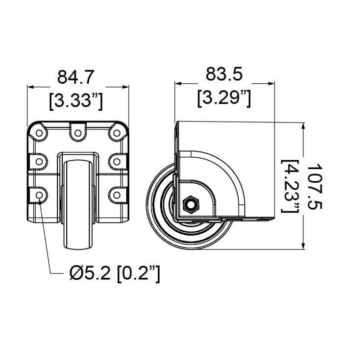 75mm Die-Cast Zinc Heavy Duty Edge Castor with Black Wheel_75mm