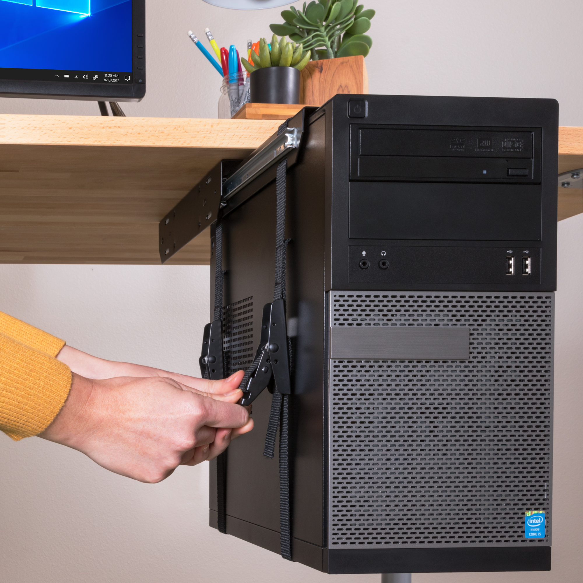 Sliding Black CPU Holder with Adjustable Support Straps on Sliding Runners 