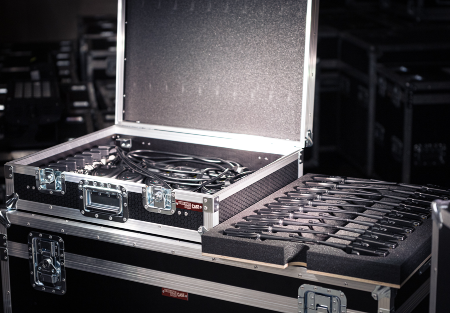 Traditional flight cases carrying musical equipment