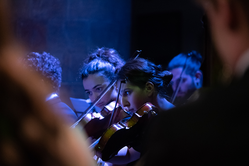 String instruments taking on a musical piece