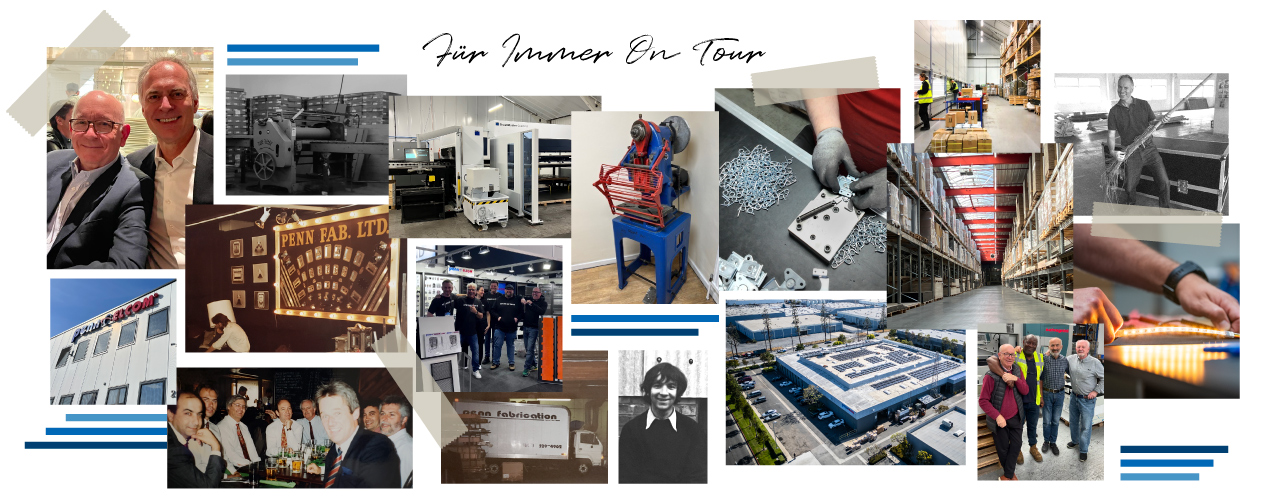 Fotomontage, die vergangene und gegenwärtige Momente und Menschen von Penn Elcom mit der Botschaft „On Tour Forever“ zeigt