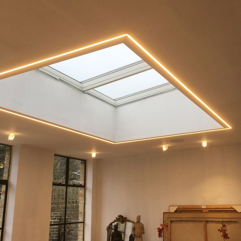 skylight with LED surround lighting at customer's house using Penn Elcom LED strips
