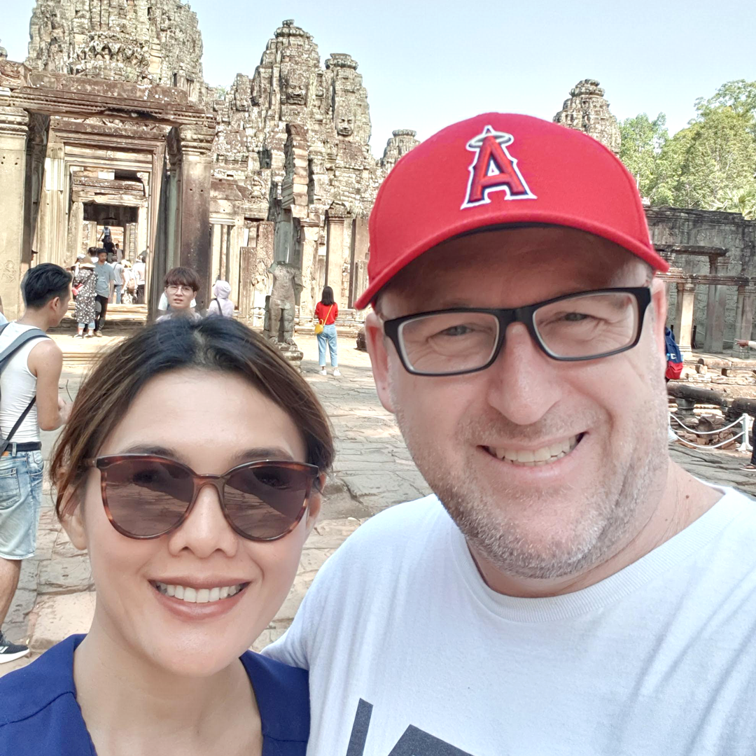 Lyana and Clinton on holiday to a temple