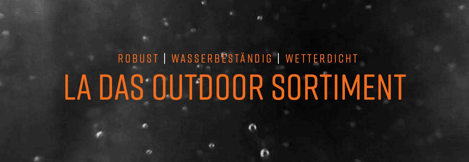 Schwarzwei&szlig;-Animationsbild, das fallende Regentropfen mit orangefarbenem Text zum Thema &bdquo;Outdoor Range&ldquo; zeigt