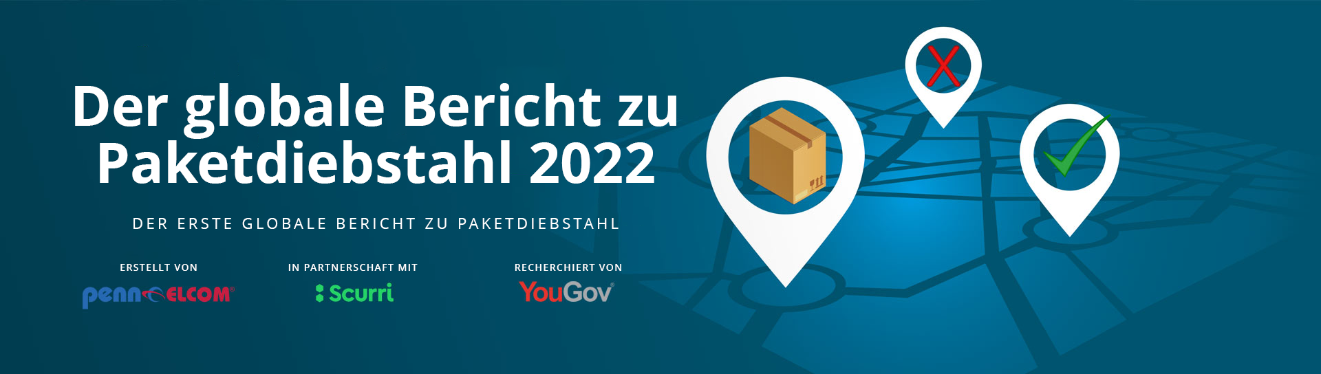 Kopfbild des globalen Paketdiebstahlberichts mit blauem Hintergrund und Logos