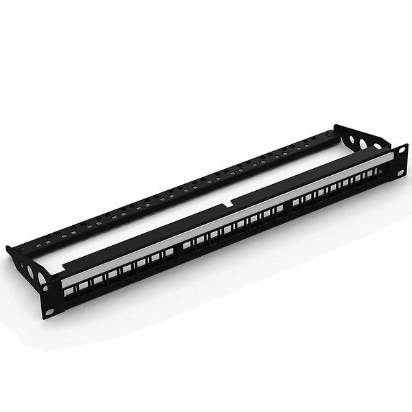 1U Rack Panel Punched for 24 x Keystone Snap-in Modules with Cable Management
