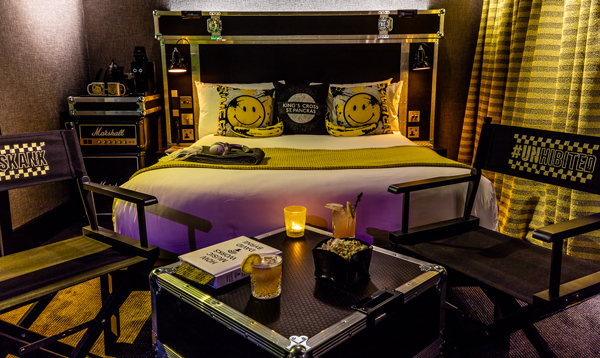 Marshall themed flight case hotel room